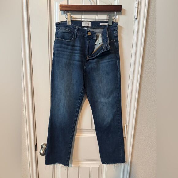 Frame Denim Le High Straight Jeans in Dark Blue - Picture 2 of 4